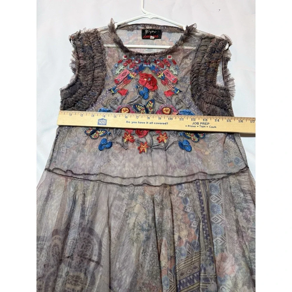 biya johnny was embroidered mesh dress Medium gray floral sheer midi - Picture 2 of 4